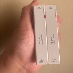 Glossier Pink Lip Gloss Set In RED ROUGE Brand New Never Opened.